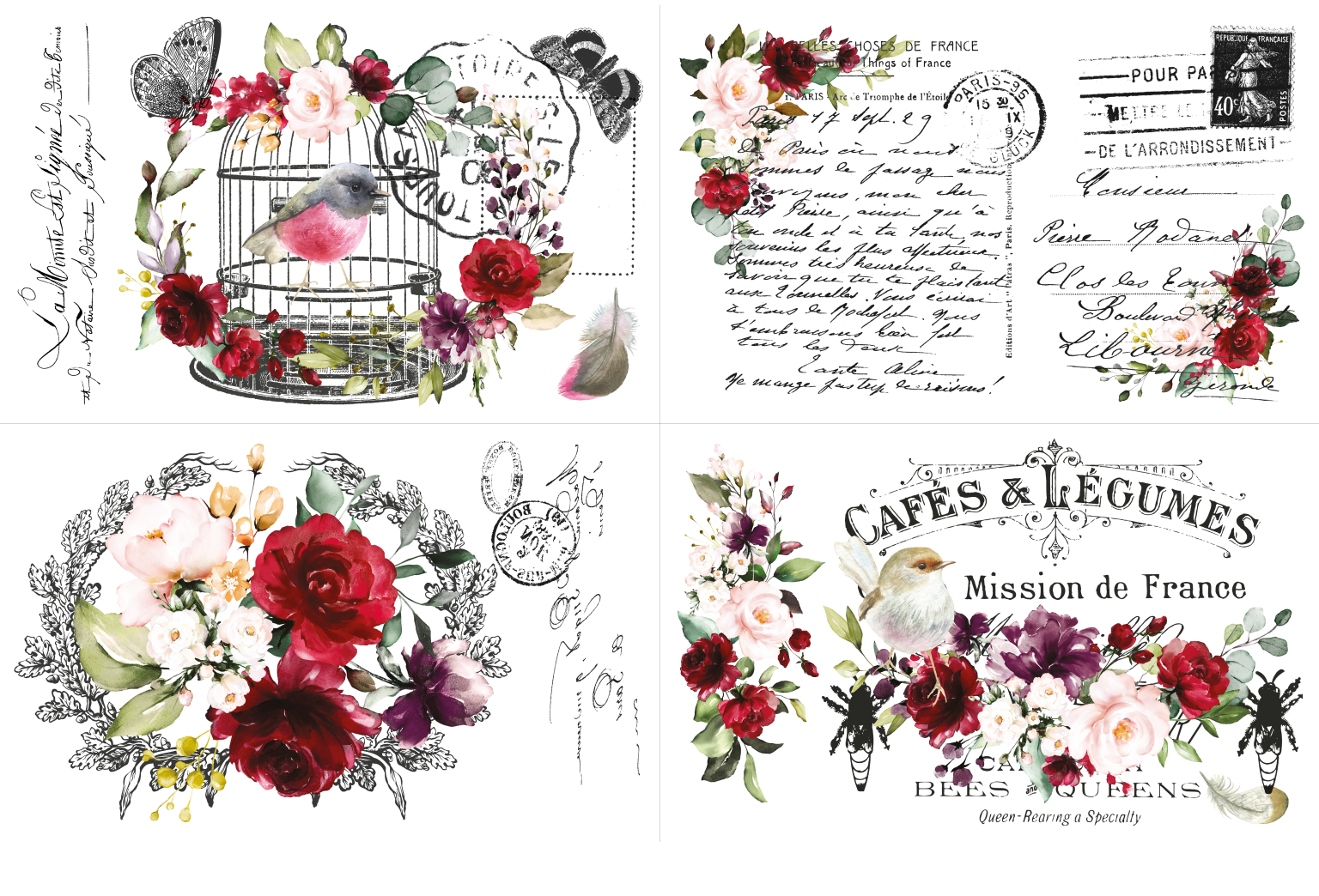 Hokus Pokus Transfer - Cage a’Oiseaux Furniture Transfer; Large Cut into 4 Pieces Rub on Transfer