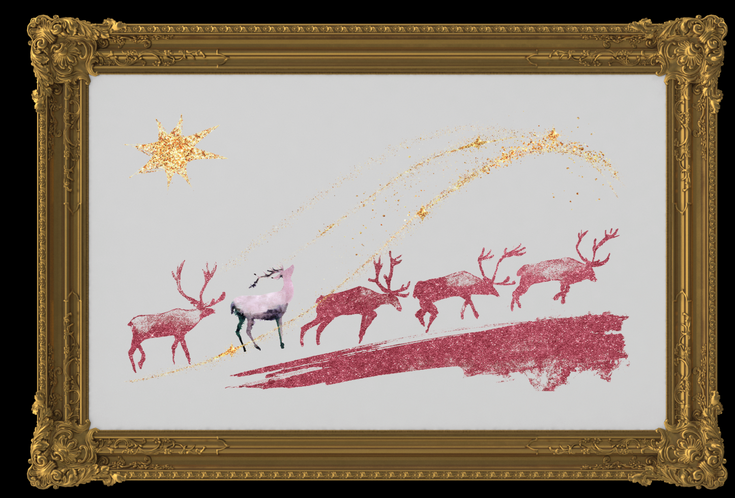 Hokus Pokus Decor Transfers - When Christmas Comes (Gold); Rub-on transfer with Santa Clause, pine cones, reindeers, ornaments & Christmas greens.
