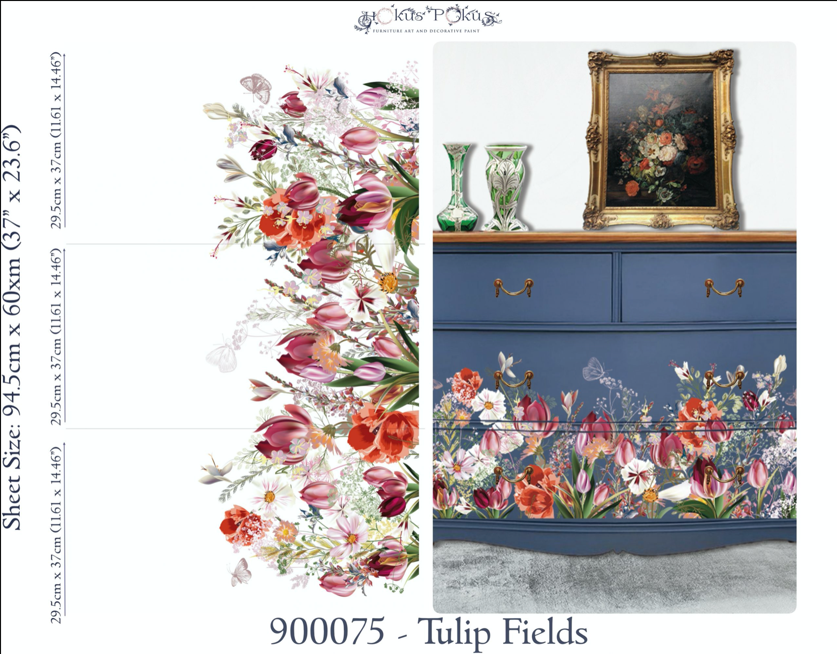 Purple, Pink, Peach and Orange Tulip Garden Furniture Transfer on Blue 4 Drawer Dresser
