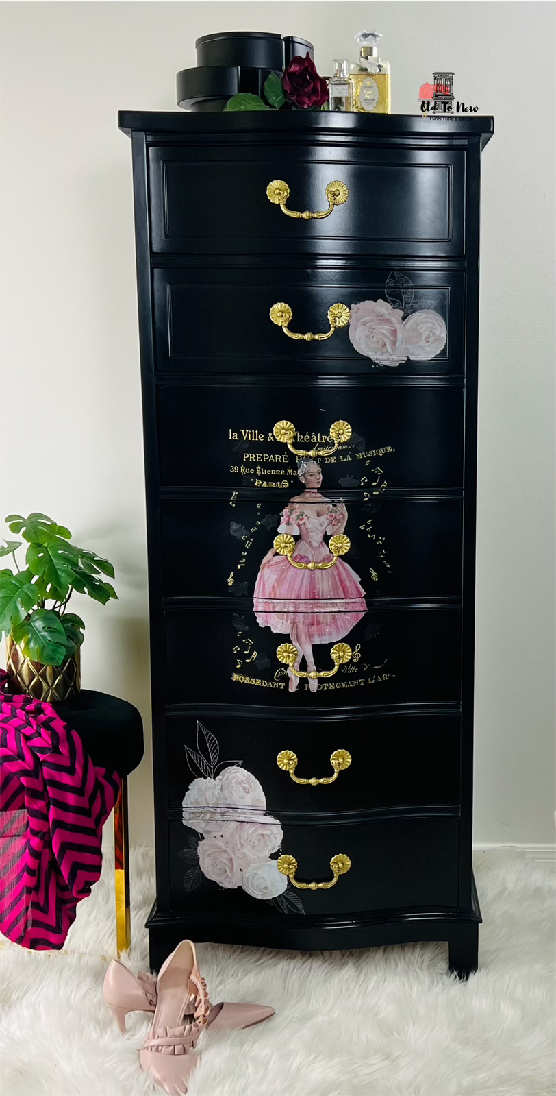 Solid Wood 7 Drawer Designer Black Lingerie Dresser Painted with Coal Black from Fusion Mineral Paint