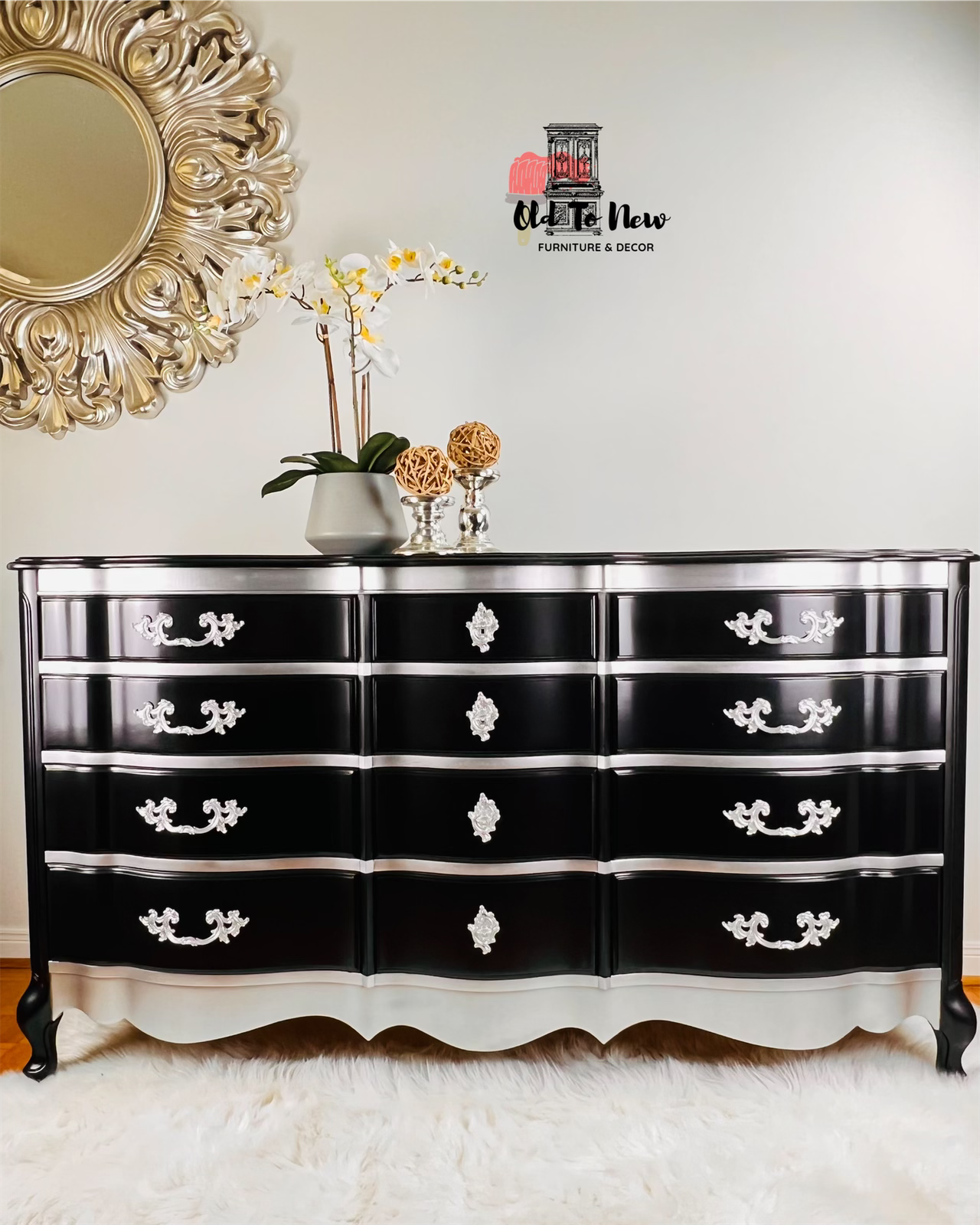 Luxurious Black and Silver 9 Drawer Dresser Painted with Coal Black from Fusion Paints