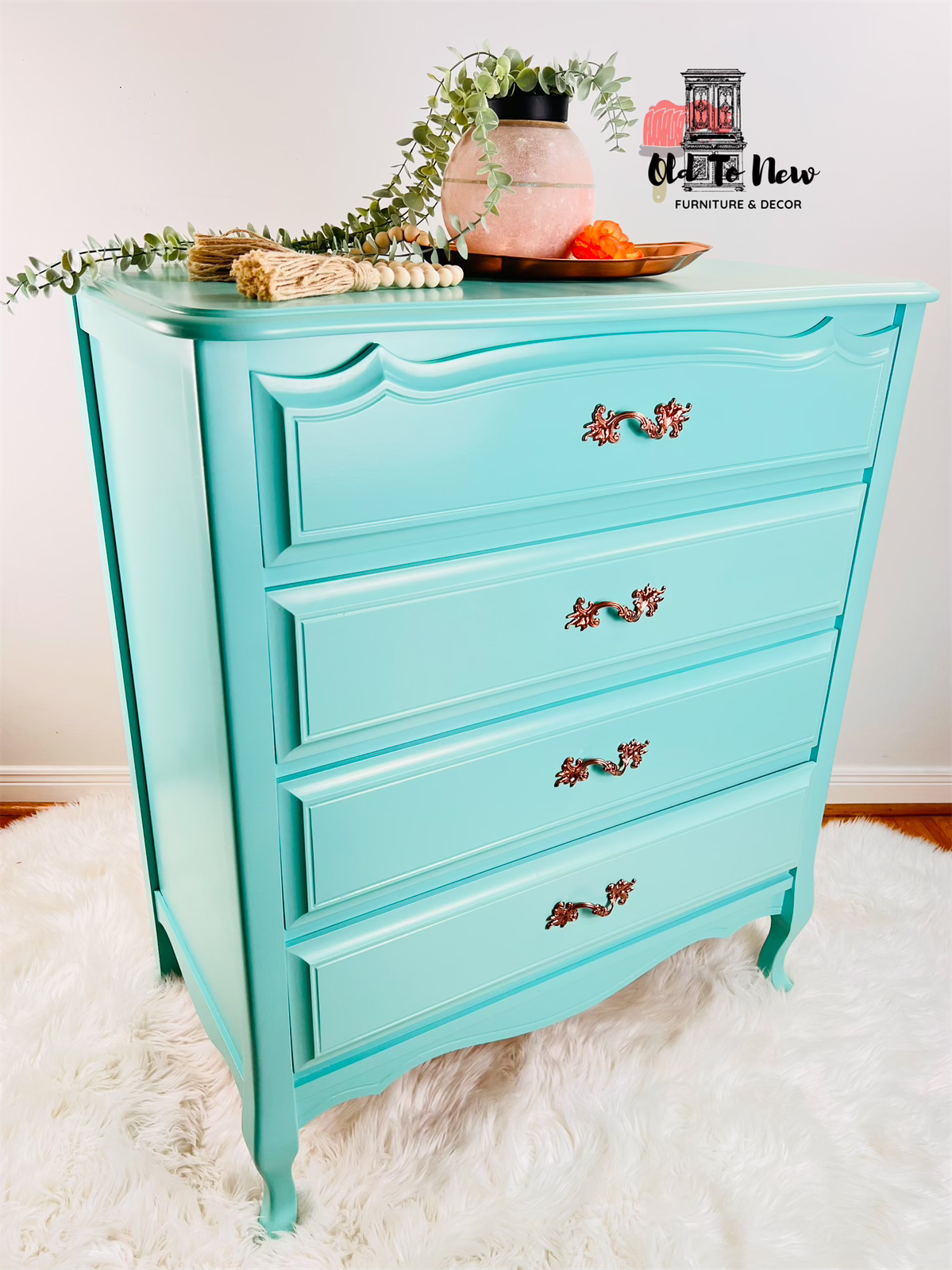 Stunning Turquoise Blue French Provincial 4 Drawer Dresser