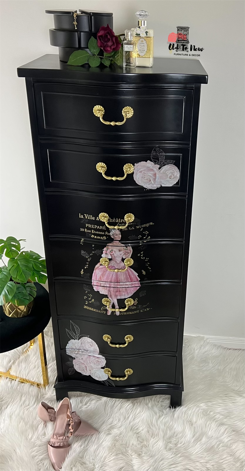 Solid Wood 7 Drawer Designer Black Lingerie Dresser Painted with Coal Black from Fusion Mineral Paint