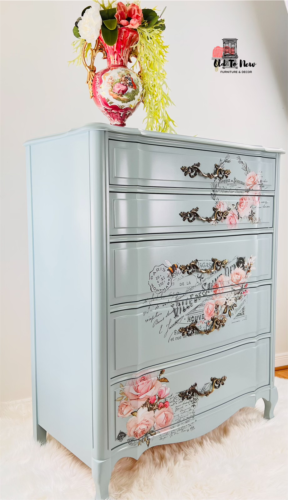 Upscale French Provincial Five Drawer Dresser Painted with Champness from Fusion Mineral Paint