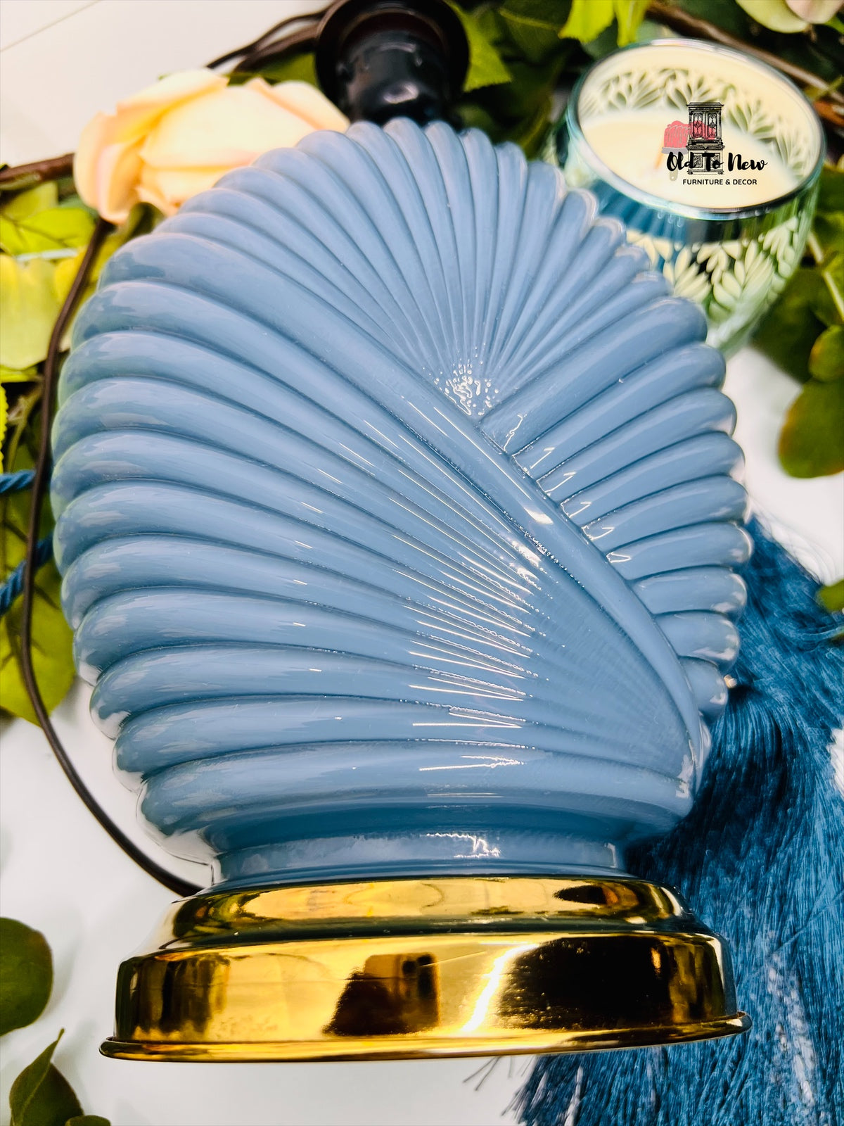 Mid Century Art Deco Blue Glass Lamp ; Old to New Furniture & Decor