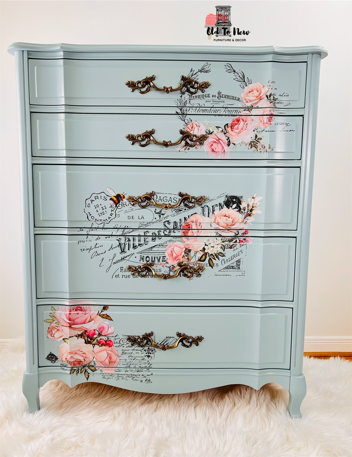 Upscale French Provincial Five Drawer Dresser Painted with Champness from Fusion Mineral Paint