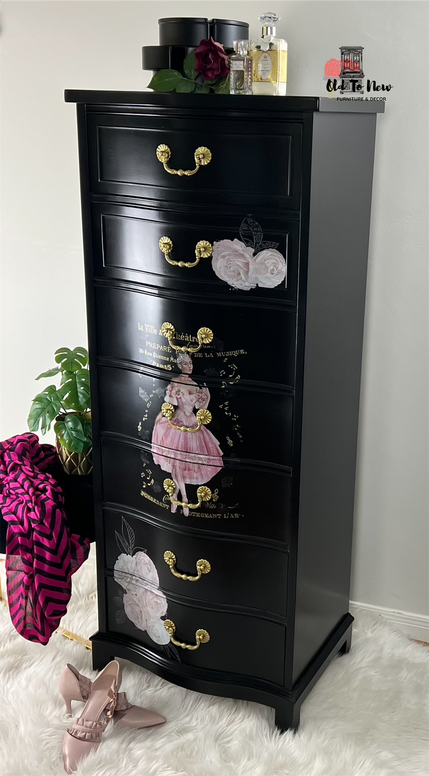 Solid Wood 7 Drawer Designer Black Lingerie Dresser Painted with Coal Black from Fusion Mineral Paint