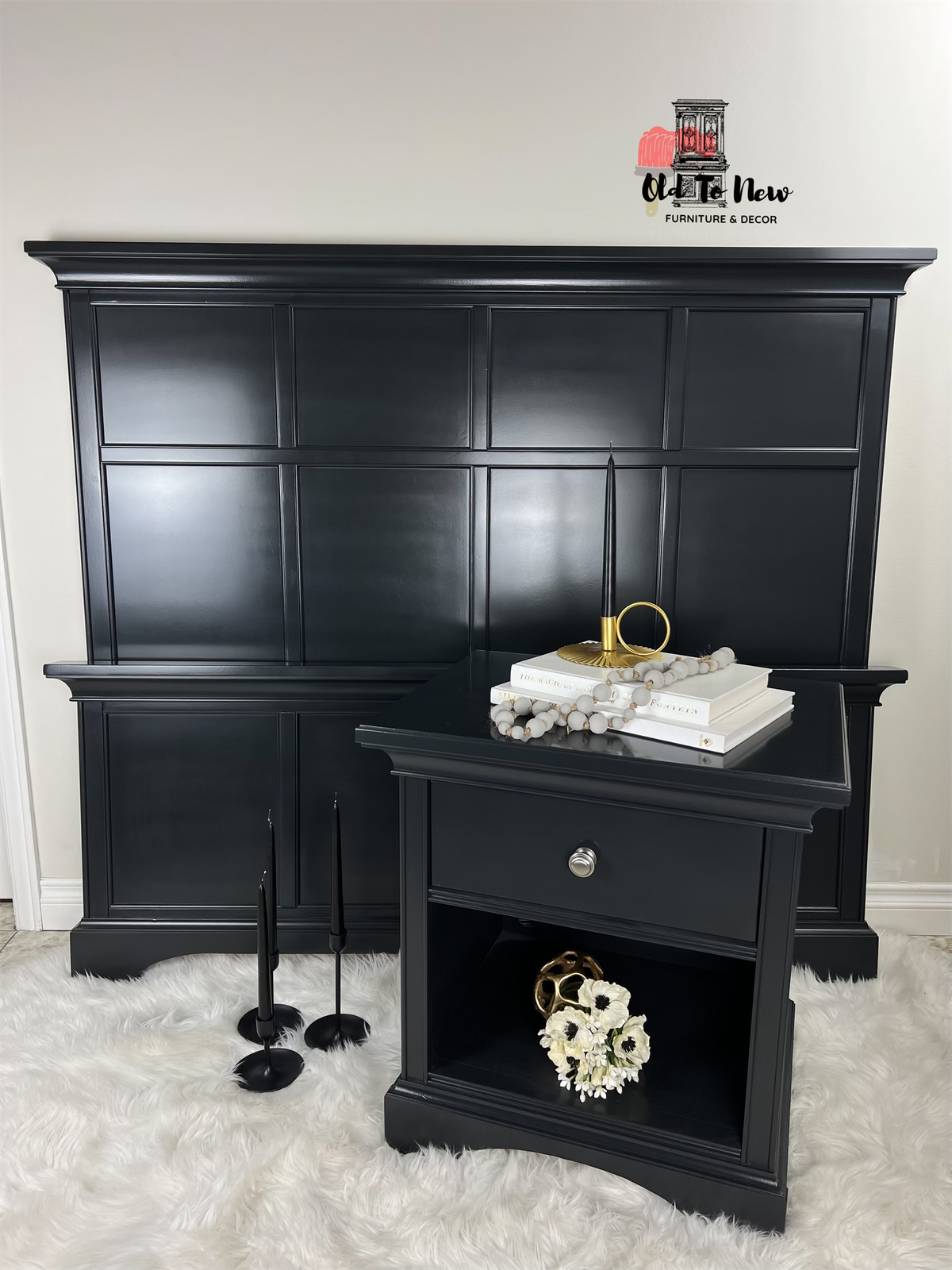 Dark Coloured Headboard, Nightstand & Footboard; painted with Ash from Fusion Mineral Paint