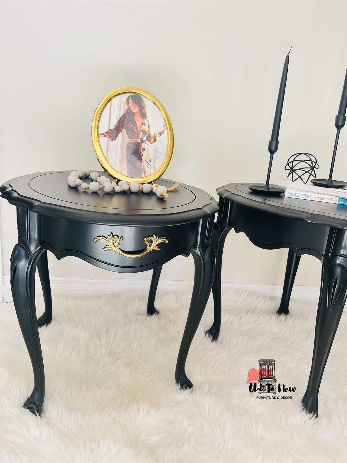 Pair of Black French Provincial Night Tables