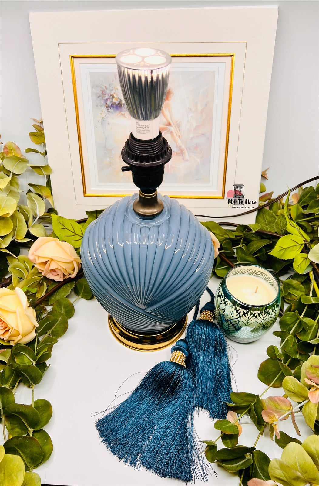 Blue Art Deco Shell Lamp; Old to New Furniture & Decor