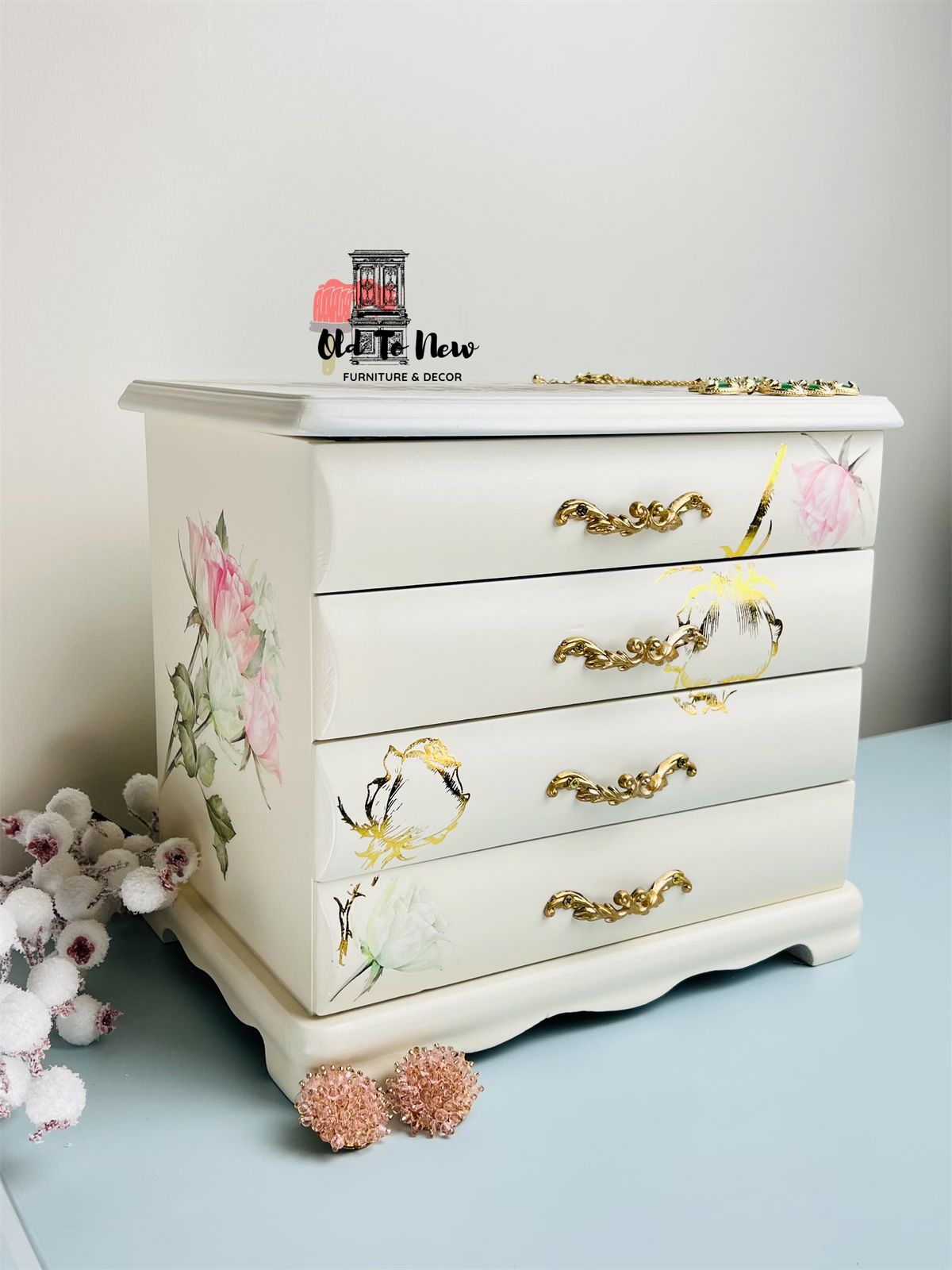 Pained Antique Trinket Jewelry Chest