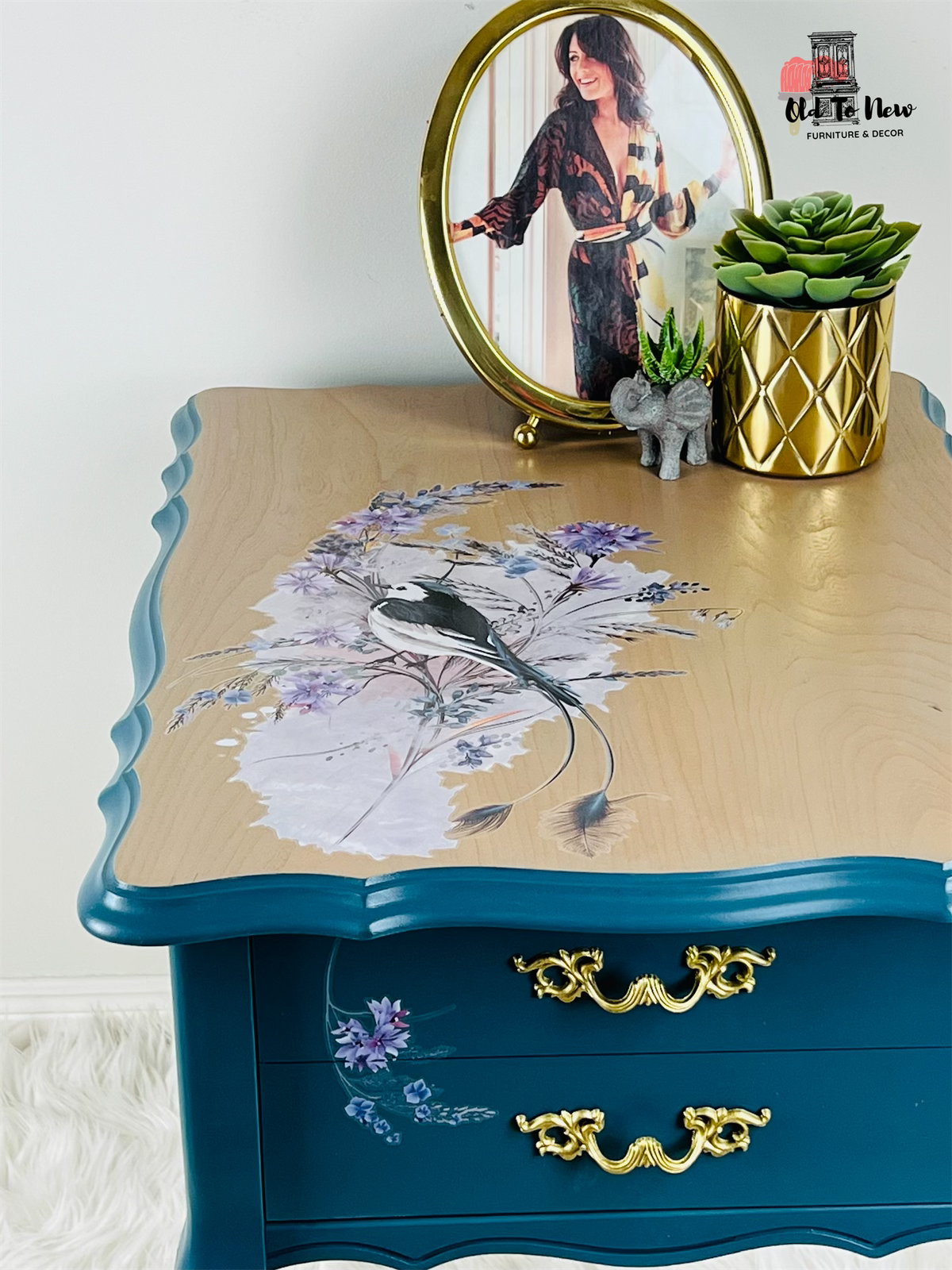 Blue Bedside Table with Artistic Accents, Old to New furniture & Decor