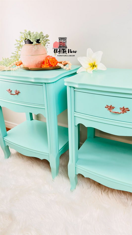 Stunning Turquoise Blue French Provincail End Tables
