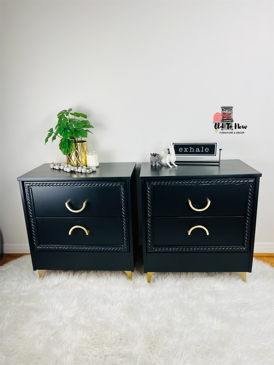 Modern Gold Legs 2-Drawer Storage Black Nightstand