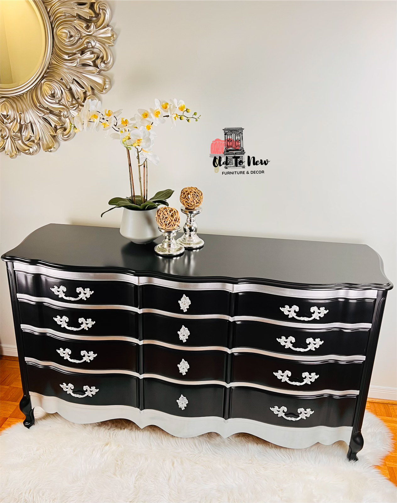 Luxurious Black and Silver 9 Drawer Dresser Painted with Coal Black from Fusion Paints