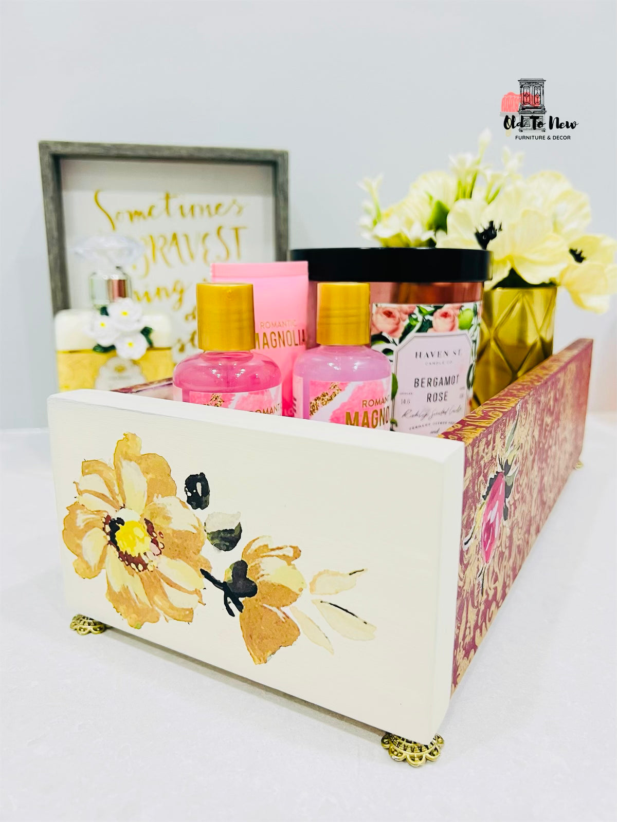 Perfume and Make-up organizer, hand painted; Old to New Furniture & Decor.