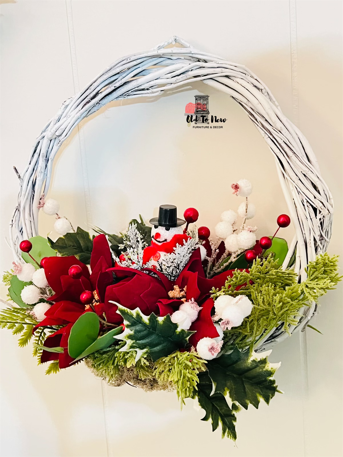 Christmas Door Wreath Red, green and white flowers