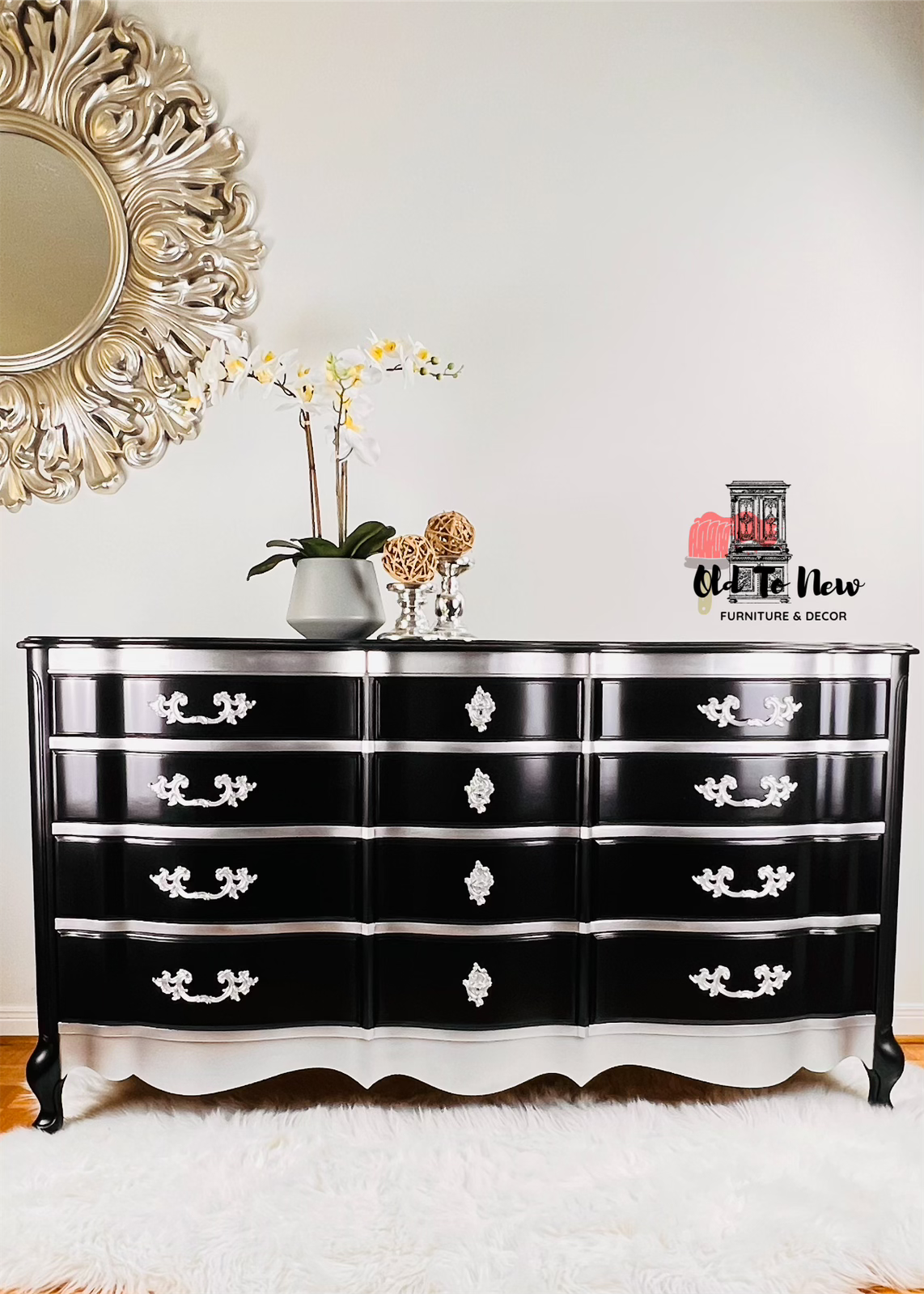 Luxurious Black and Silver 9 Drawer Dresser Painted with Coal Black from Fusion Paints