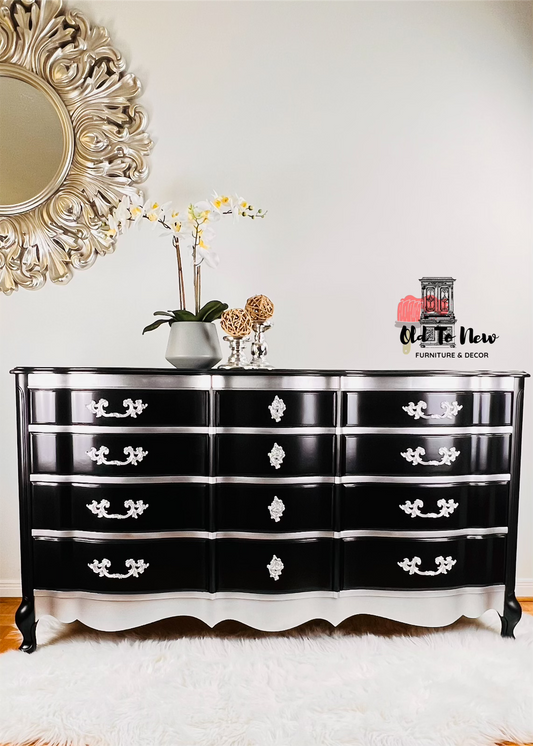 Luxurious Black and Silver 9 Drawer Dresser Painted with Coal Black from Fusion Paints