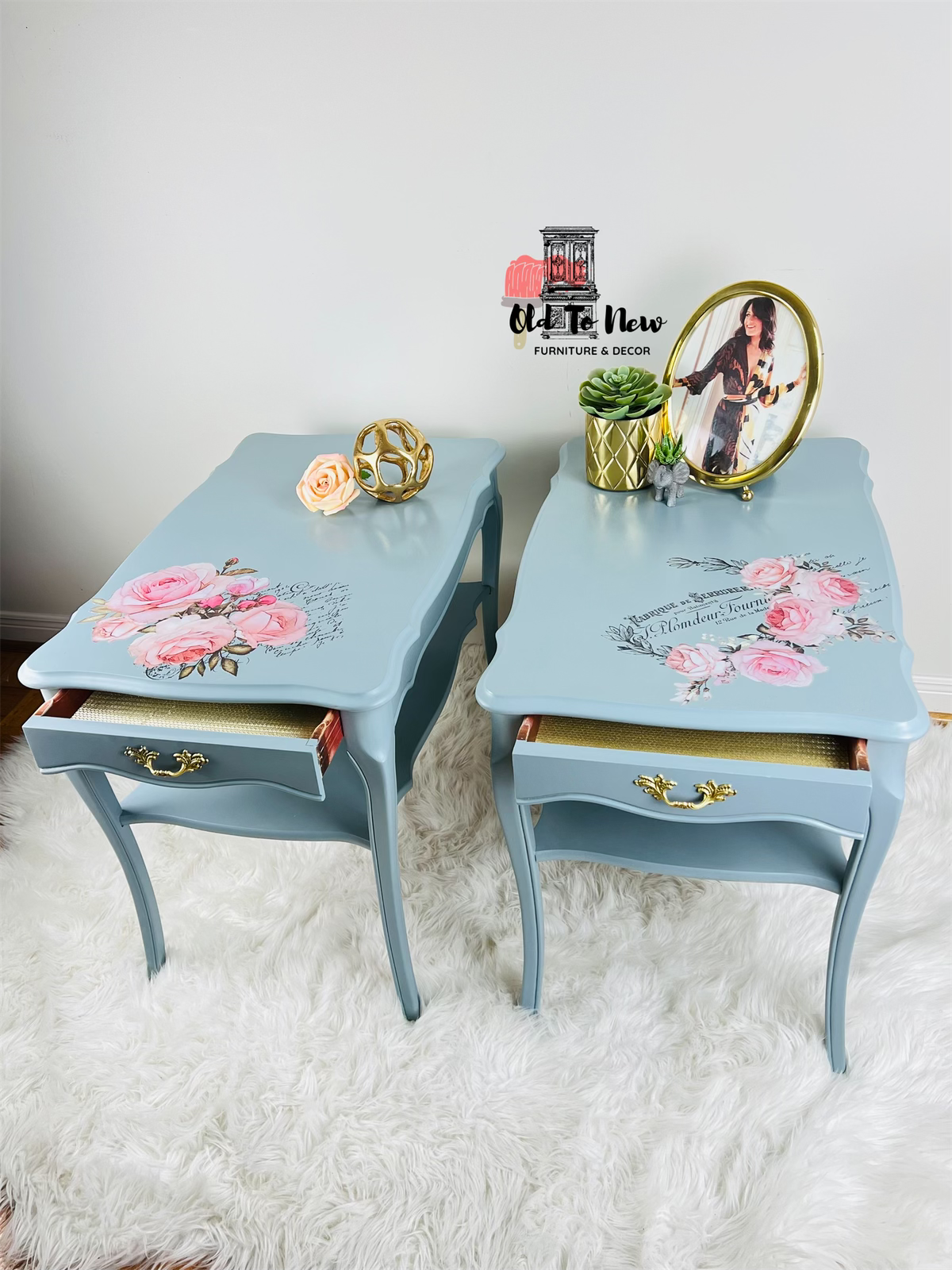 French Provincial Bedside Tables with Slim Single Drawer, Old to New Furniture & Decor