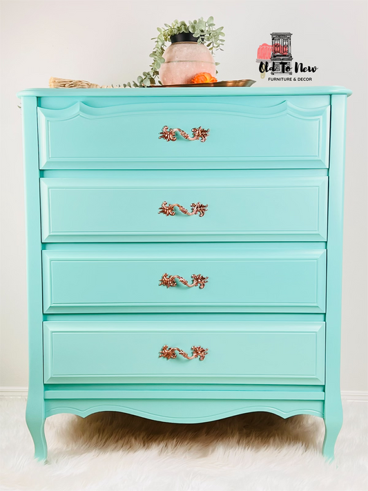 Stunning Turquoise Blue French Provincial 4 Drawer Dresser