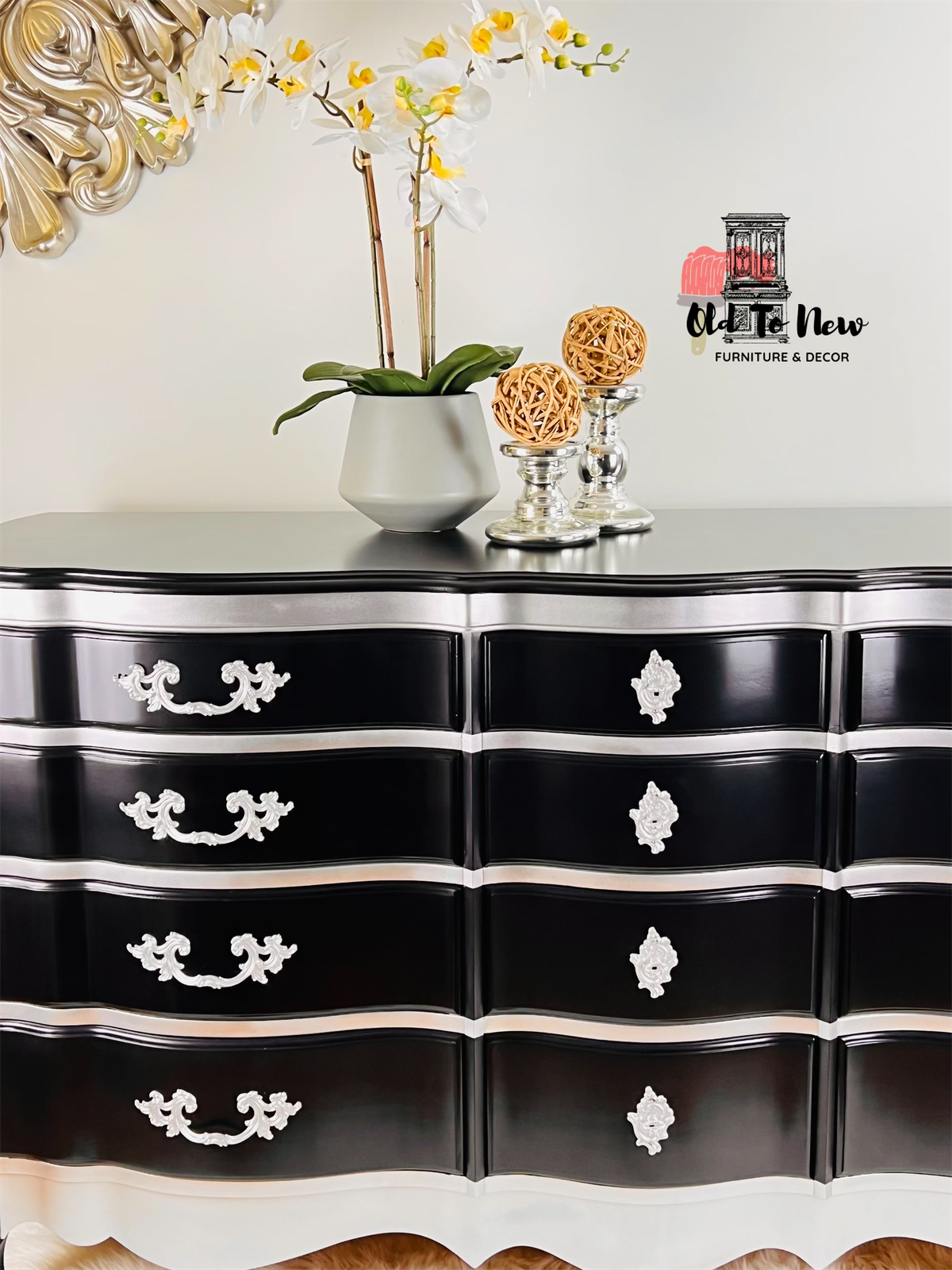Luxurious Black and Silver 9 Drawer Dresser Painted with Coal Black from Fusion Paints