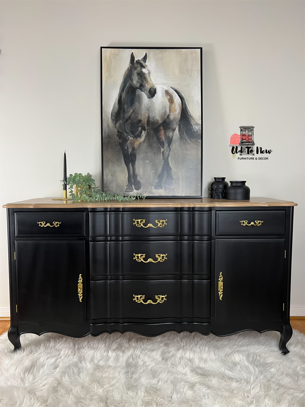 Black and Gold Large Sideboard French Provincial Old to New Furniture Black and Gold Large Sideboard French Provincial Old to New Furniture