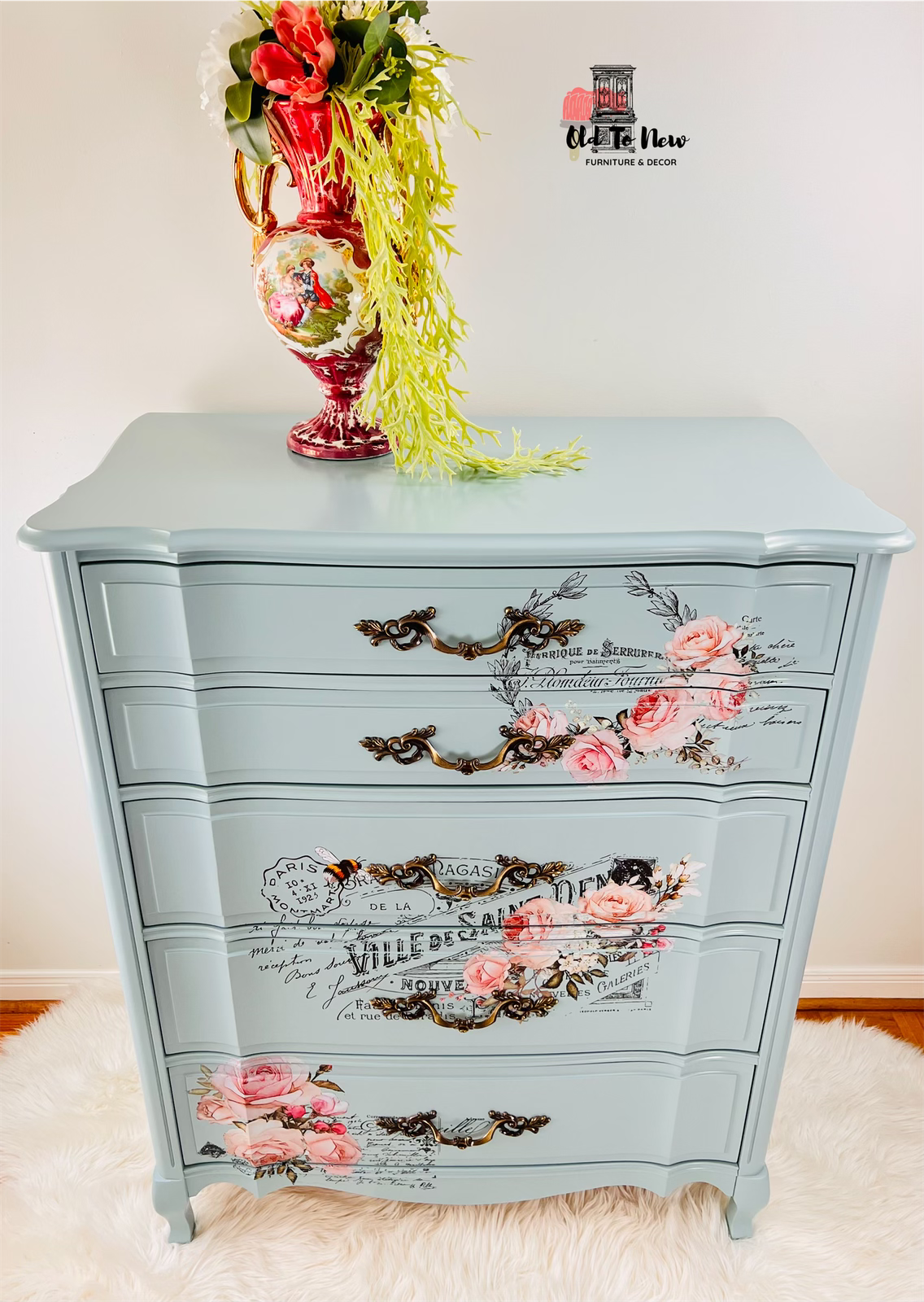Upscale French Provincial Five Drawer Dresser Painted with Champness from Fusion Mineral Paint