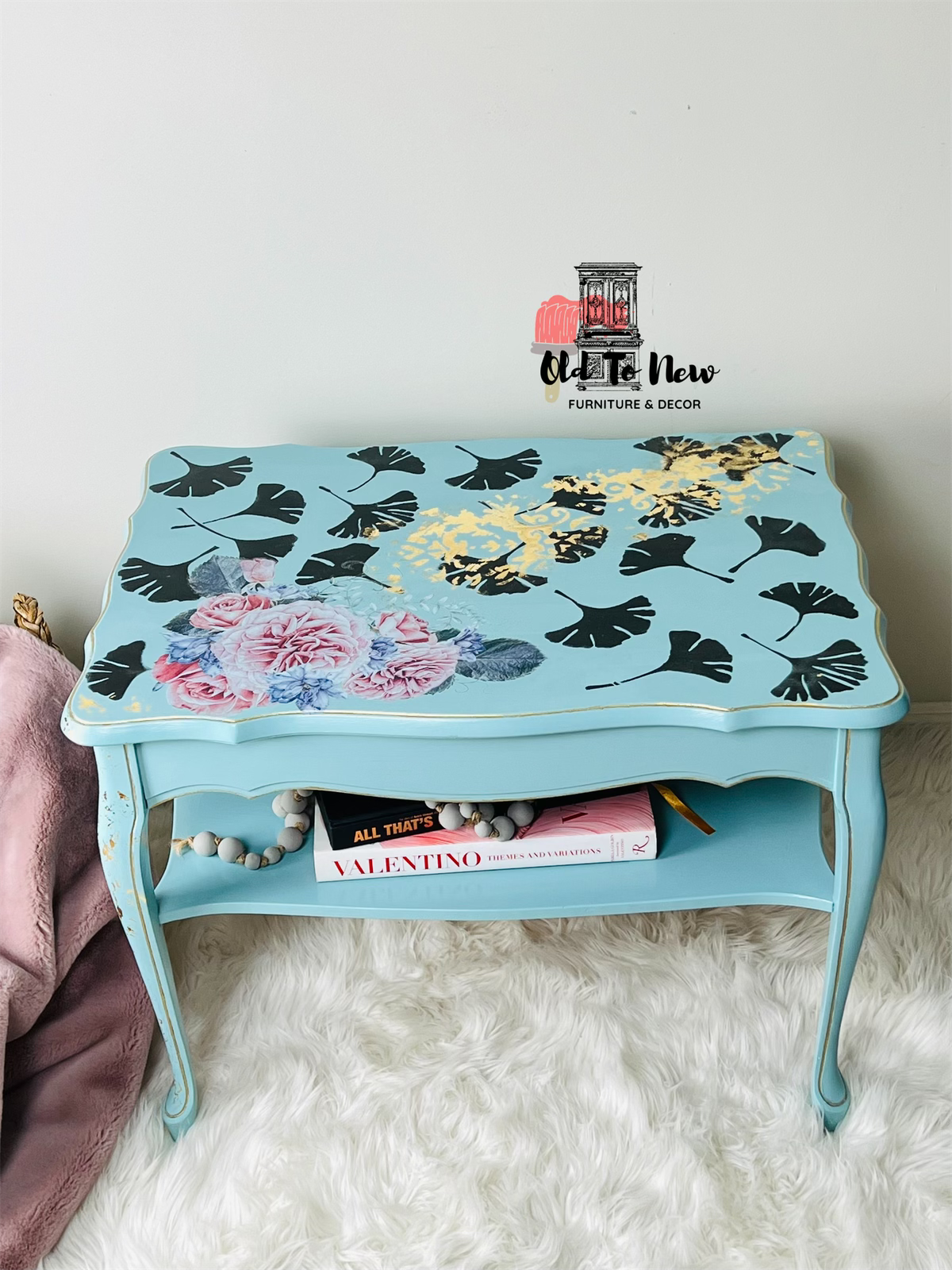 Blue French Provincial Modern Center Table, Old to New Furniture and Decor