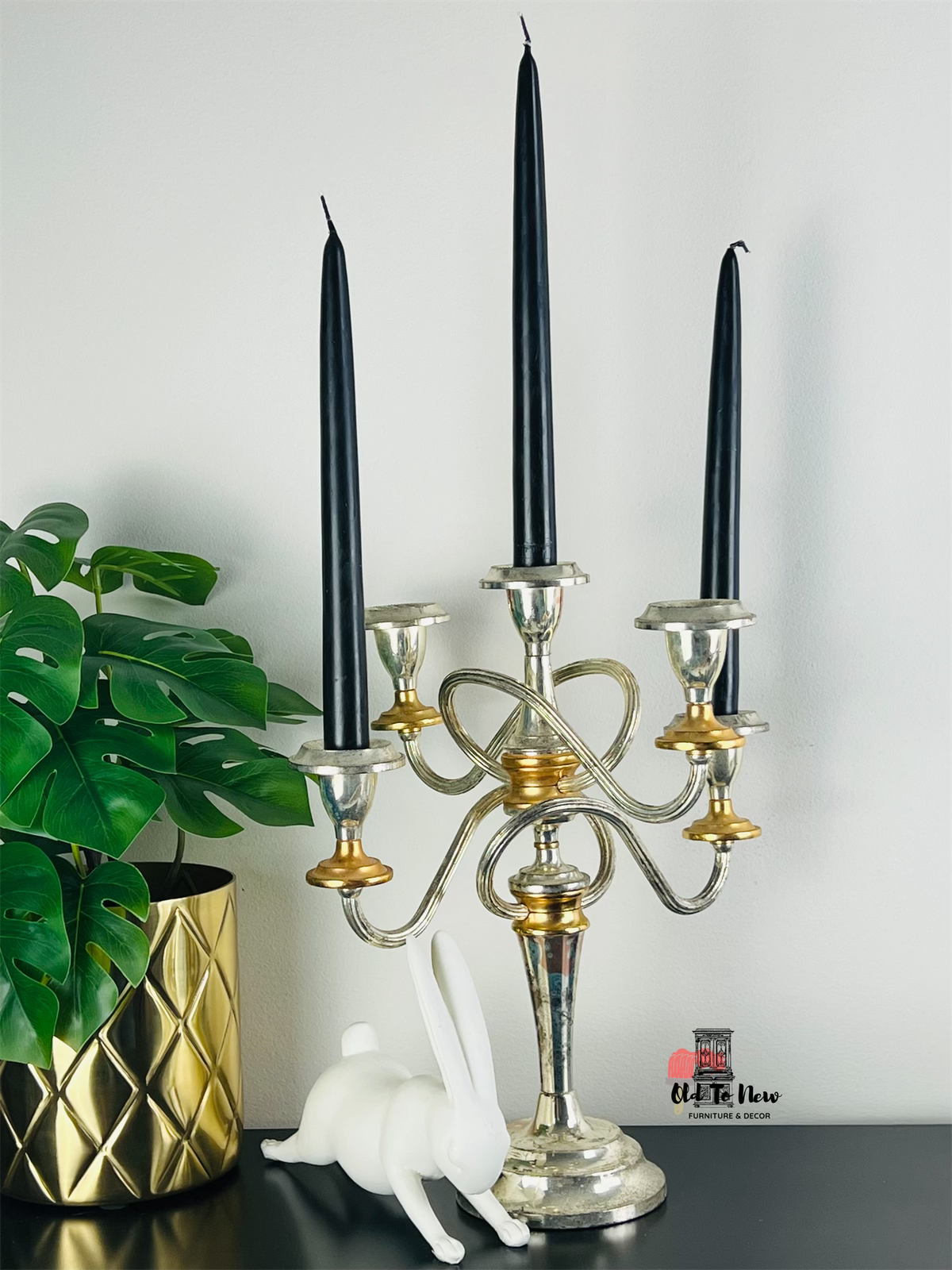 Silver & Gold Five Arm Candelabra Stand