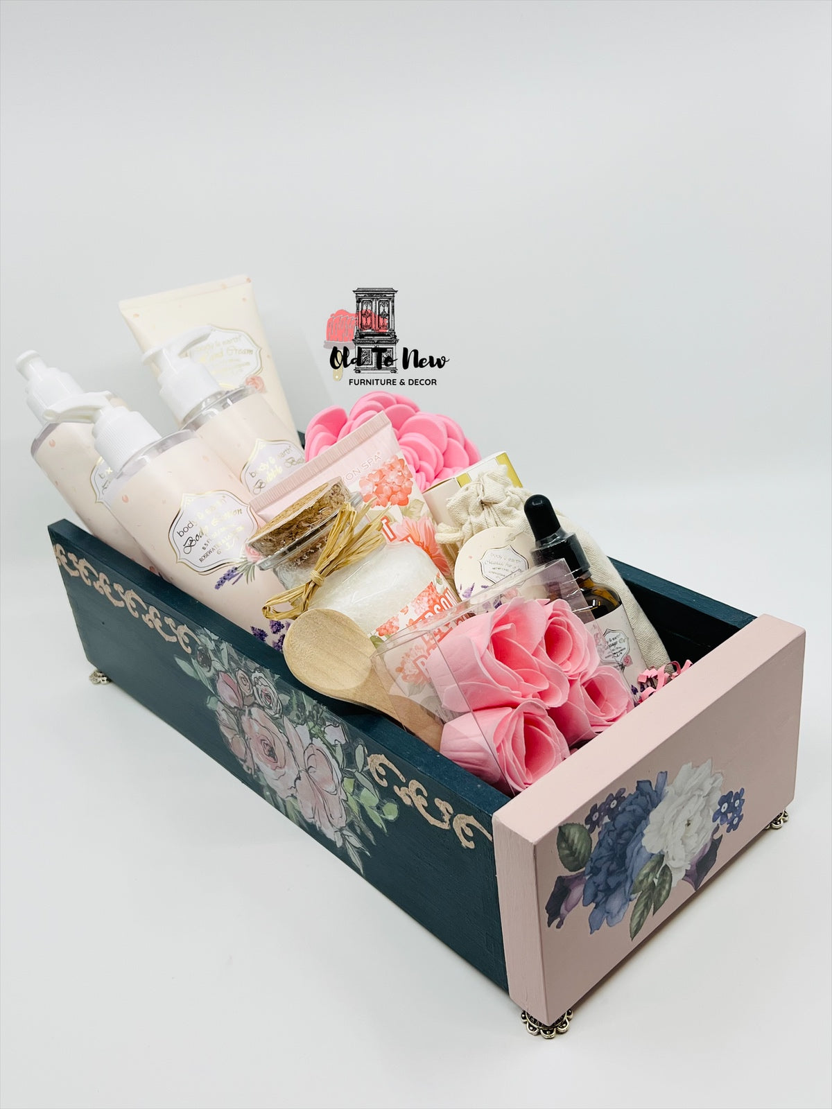 Spa Gift Box, Hand painted Wood Box, Deluxe Gift Set, Mothers Day Gift, Birthday Gift, Anniversary Gift, Get Well Soon Gift, Old to New Furniture & Decor