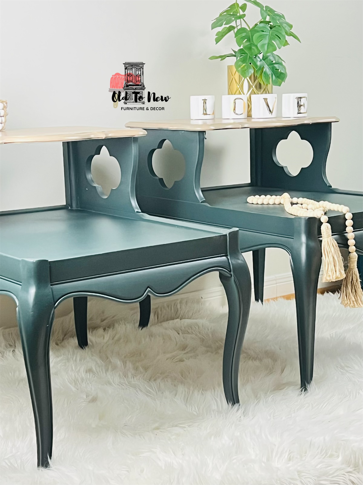 Vintage Wooden 2 Tier Side Tables Forrest Green Color| Old to New Furniture and Decor Mississauga