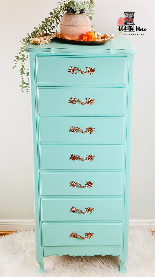 Stunning Turquoise Blue French Provincial Lingerie Dresser