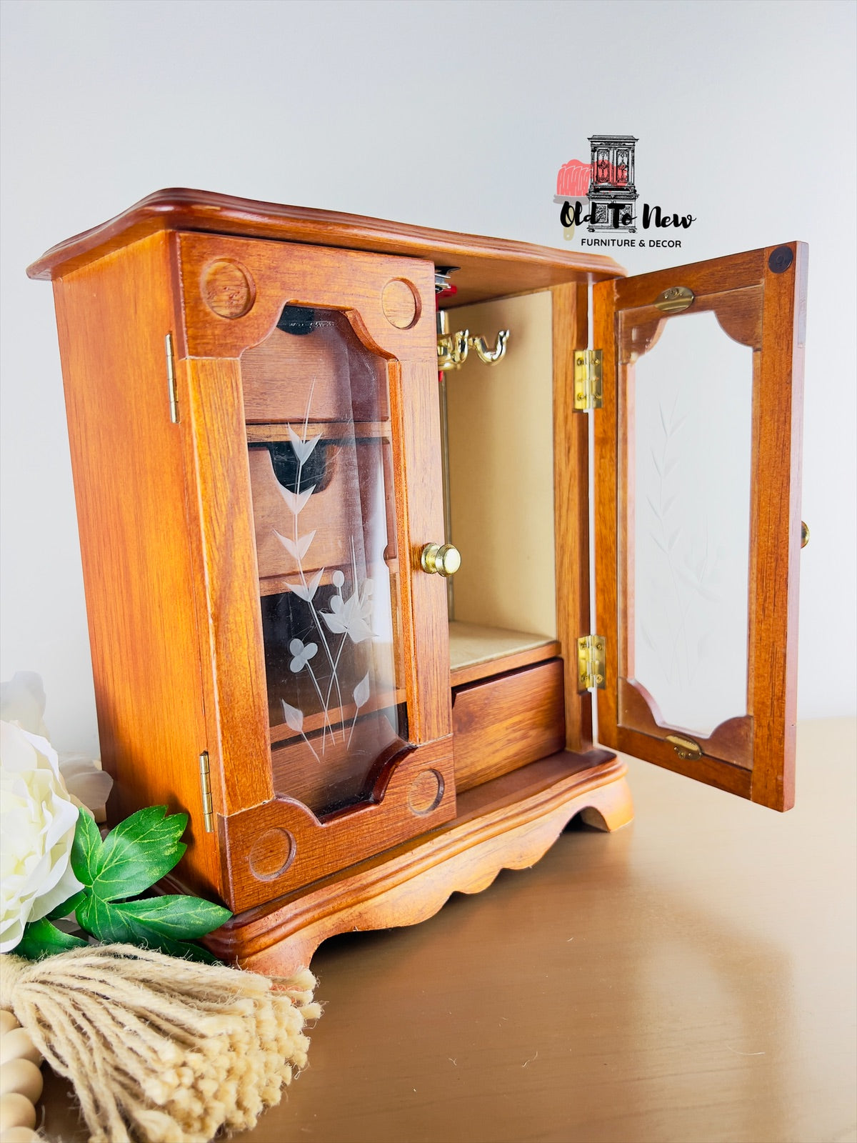 One of a Kind Decorated 3 Drawer, 2 Door Black Jewellery Box