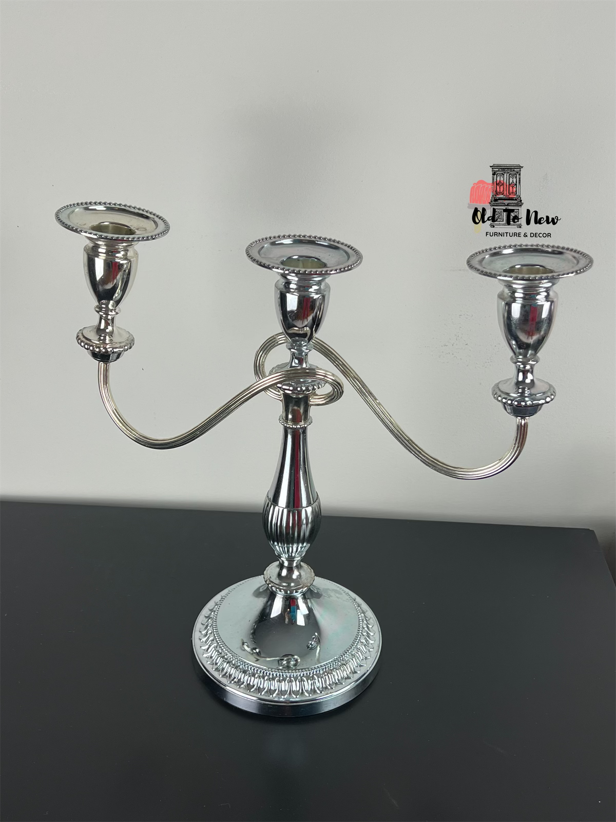 Polished Silver Twisted Arm Candelabra Stand