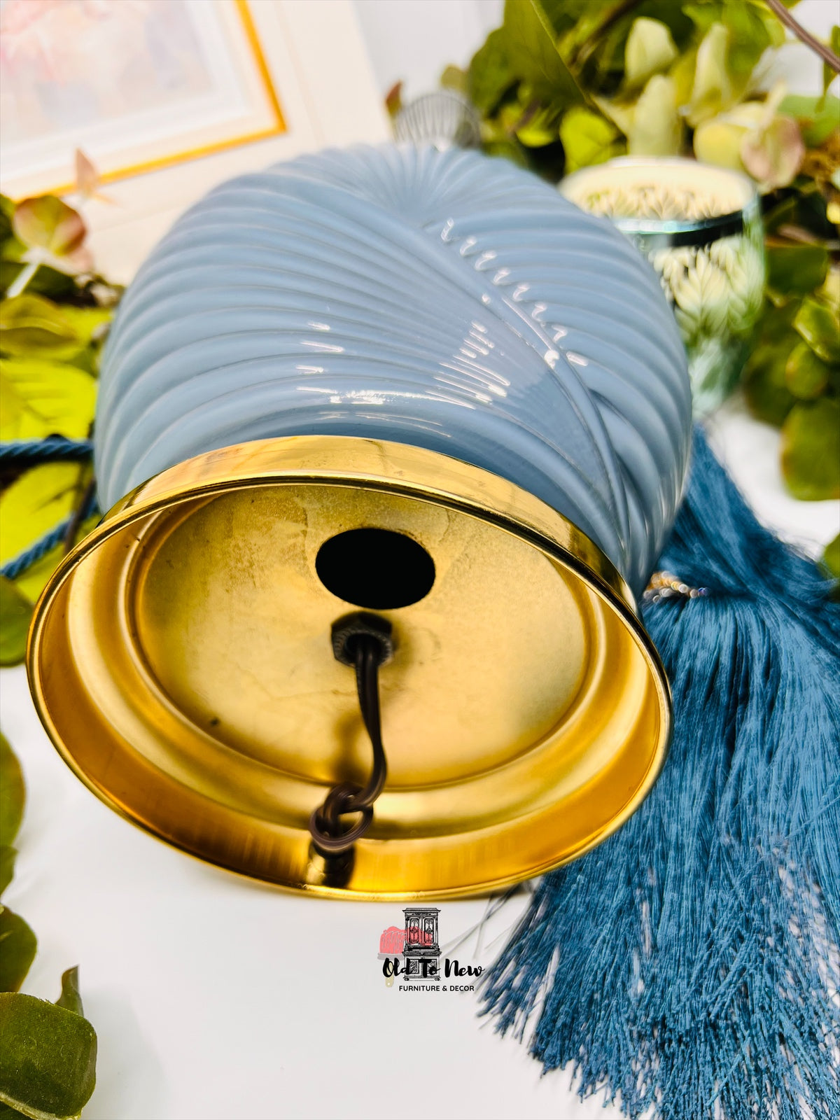 Blue Glass Art Deco Table Lamp