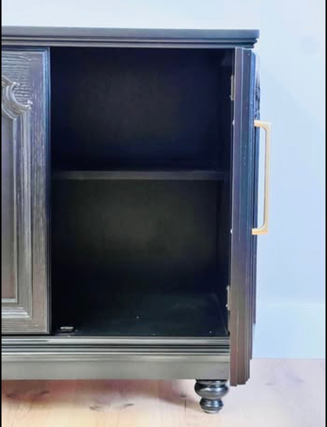 Restyled Vintage Black Sideboard with Gold Hardware | Elegant Storage Cabinet