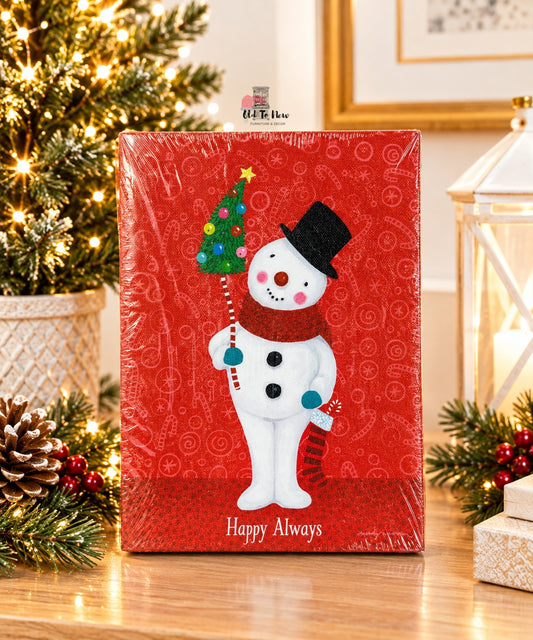 Light-Up Wendy Wiinanen "Happy Always" Red Snowman Stretched Canvas Wall Art