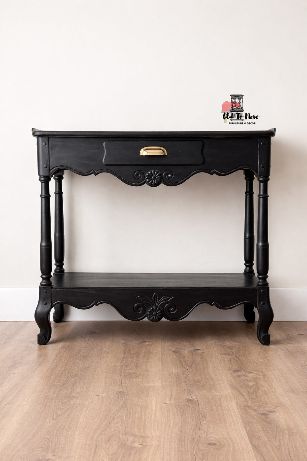 Black and Gold Console Table with Drawer for Entryway
