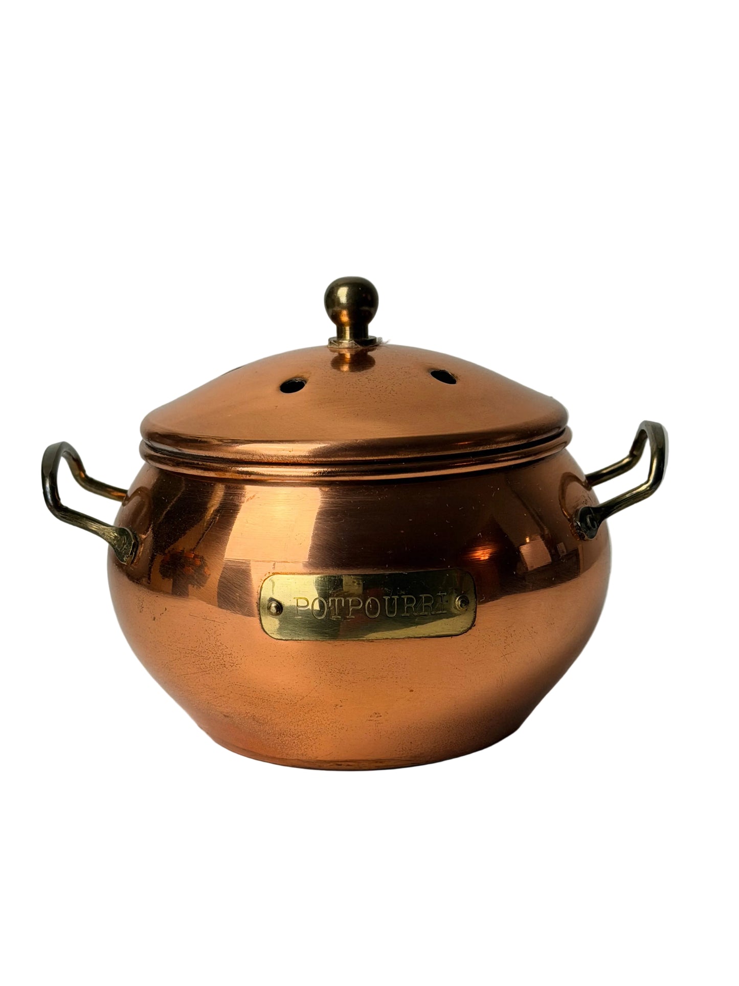 Vintage Copper Potpourri Pot With Brass Handles and Vented Lid