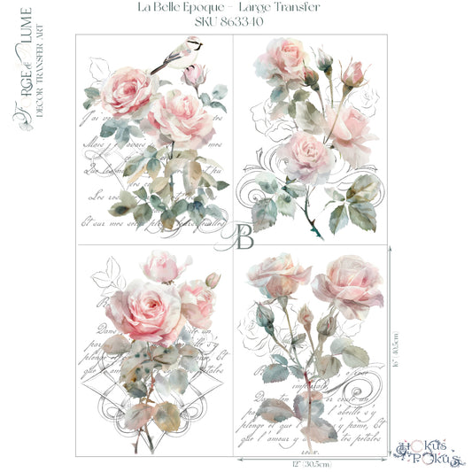 NEW Hokus Pokus; La Belle Epoque – Large Transfer – 4 x Sheets, Forge & Blume