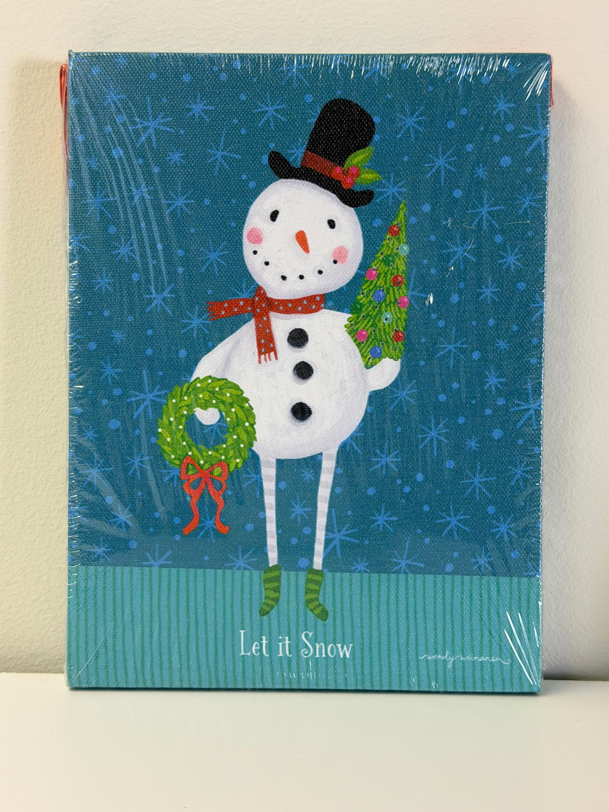 Light-Up Wendy Wiinanen "Let It Snow" Whimsical Snowman Stretched Canvas Wall Art