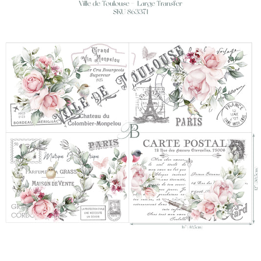 NEW Hokus Pokus; Ville De Toulouse – Large Transfer – 4 x Sheets, Forge & Blume
