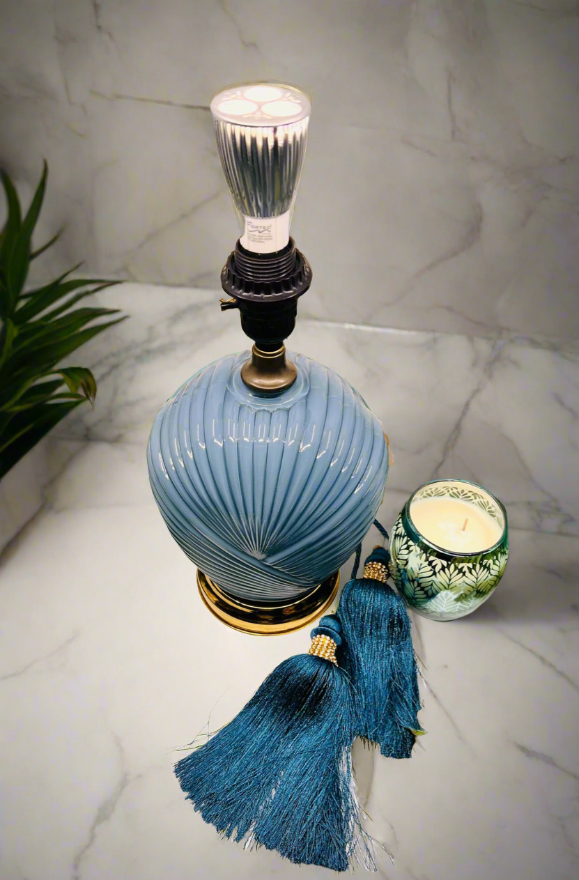 Art Deco Style Mid-Century Blue Glass Sea Shell Table Lamp