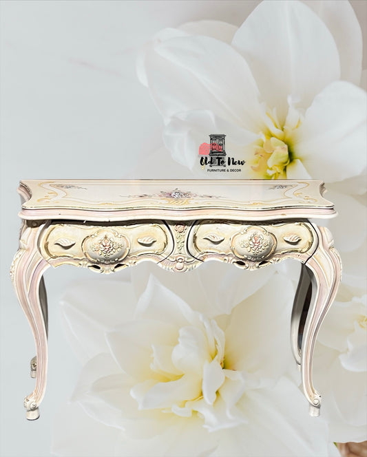 Ornate Rococo-Style Console Table with Two Drawers, Cabriole Legs & Carved Details