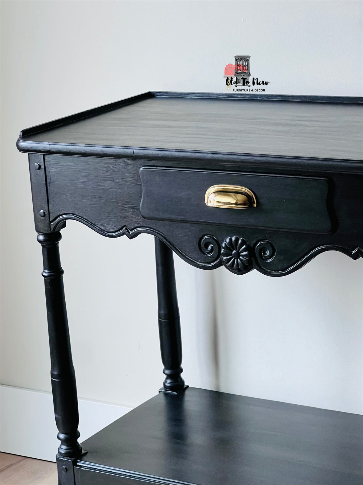 Black and Gold Console Table with Drawer for Entryway