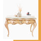 Decorative console table with intricate designs on a white background, Old to New Furniture & Decor. Canada