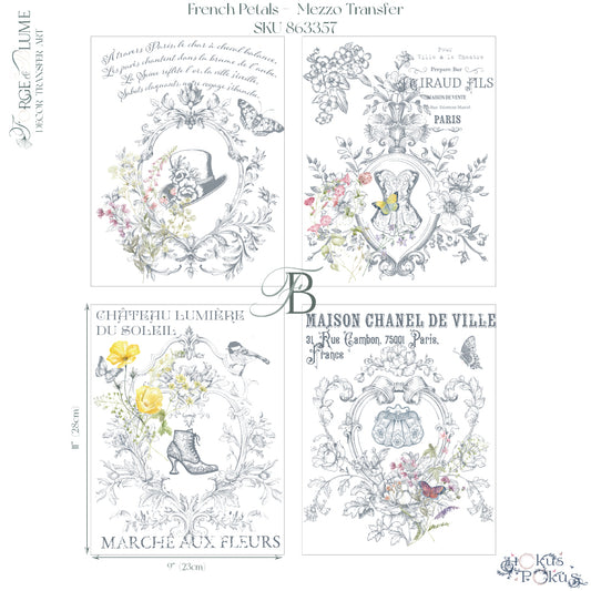 NEW Hokus Pokus; French Petals – Mezzo (Medium) Transfer – 4 x Sheets, Forge & Blume