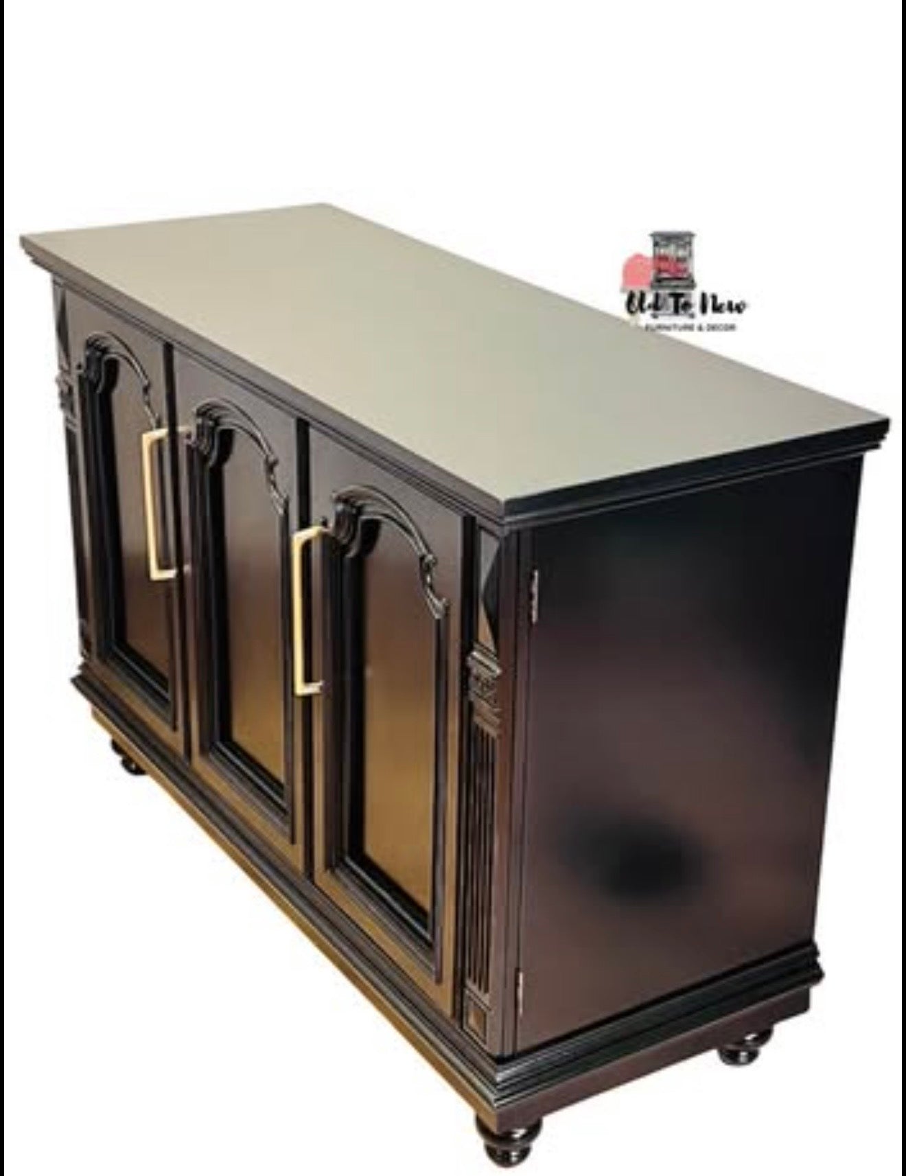 Restyled Vintage Black Sideboard with Gold Hardware | Elegant Storage Cabinet