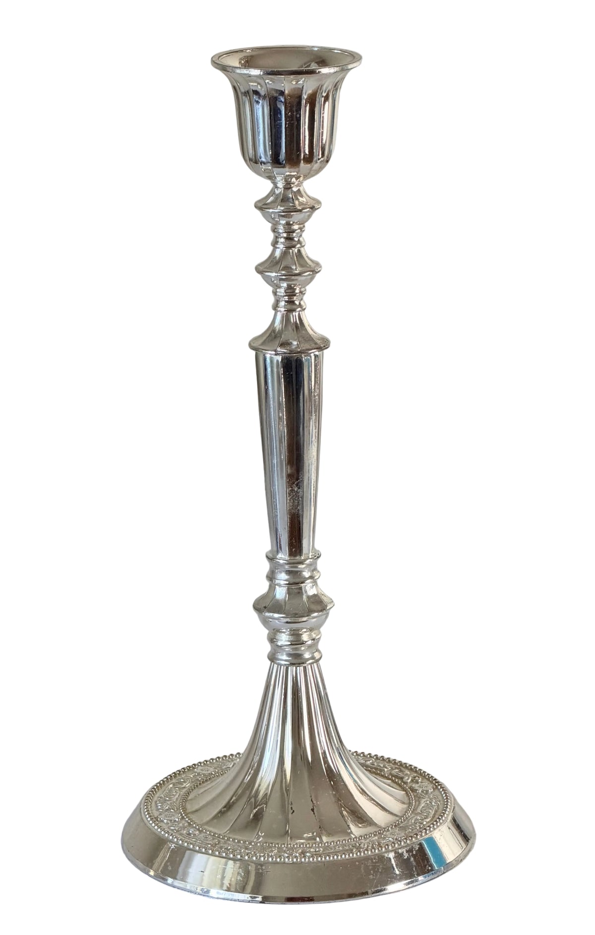 Pair of Vintage Neoclassical Silverplated Candlesticks – Fluted Baluster Taper Holders
